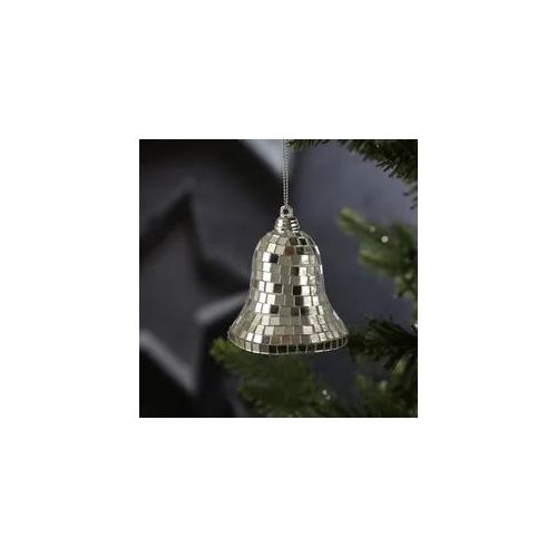 Christbaumschmuck Glocke - Weihnachtsbaumschmuck im Discokugel Look - H: 8cm - silber