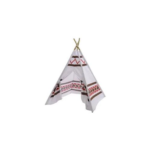 Spielzelt INDIA - Tipi Zelt für Kinder - Polyester - L: 1,20m - H: 1,55m - weiß, braun, rot