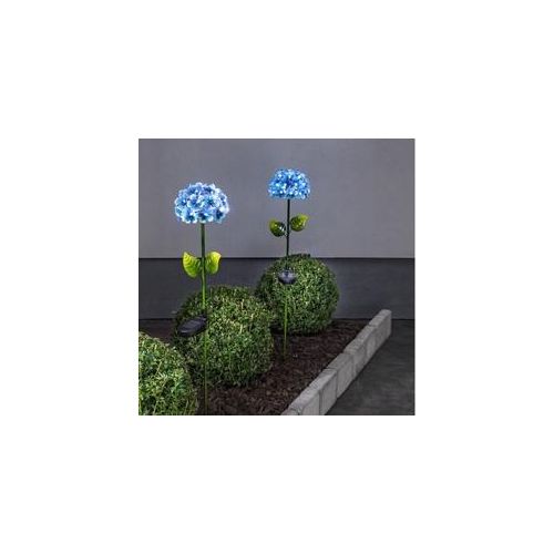 LED Solarstab Hortensie - 27 kaltweiße LED - H: 77cm, D: 16cm - Dämmerungssensor - blau