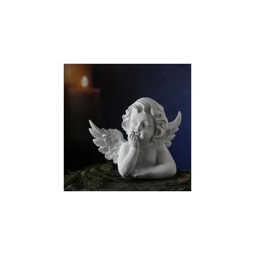 Engel liegend nachdenklich - Gartenfigur - Grabschmuck - H: 20,5cm - weiß