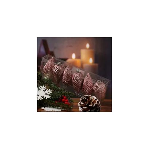 Christbaumschmuck ZAPFEN - Weihnachtsbaumschmuck - bruchfest - glitzernd - H: 8cm - rosa - 6er Set