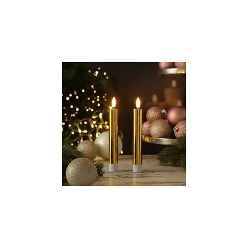 LED Stabkerzen - Tafelkerzen aus Kunststoff - H: 17cm - Timer - gold glänzend - 2er Set