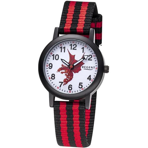 Quarzuhr REGENT, schwarz (schwarz, rot), Armbanduhren, Kinder, Armbanduhr, Kinderuhr, Lernuhr, Mädchen, Schulanfang, Geschenkidee