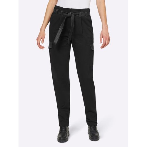 Cargohose HEINE, Damen, Gr. 38, Normalgrößen, schwarz, 97% Baumwolle, 3% Elasthan, Lederimitat:100% Polyurethan, unifarben, lang, Hosen