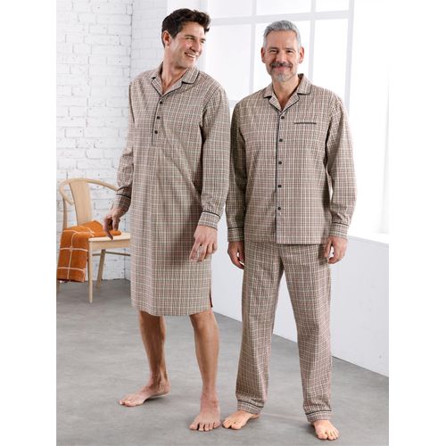 Schlafanzug KINGS CLUB, Herren, Gr. 52/54, bunt (beige, marine, kariert), 100% Baumwolle, Homewear-Sets