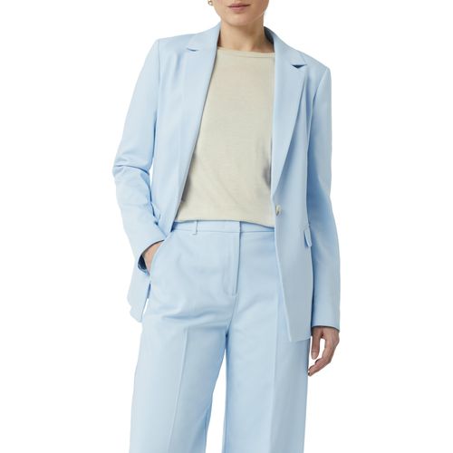 Jackenblazer COMMA, Damen, Gr. 38, canal blau, Web, Obermaterial: 51% Baumwolle, 46% Polyester, 3% Elasthan, unifarben, casual, tailliert taillenbedeckt, Langarm gerader Abschluss, Blazer, mit Reverskragen