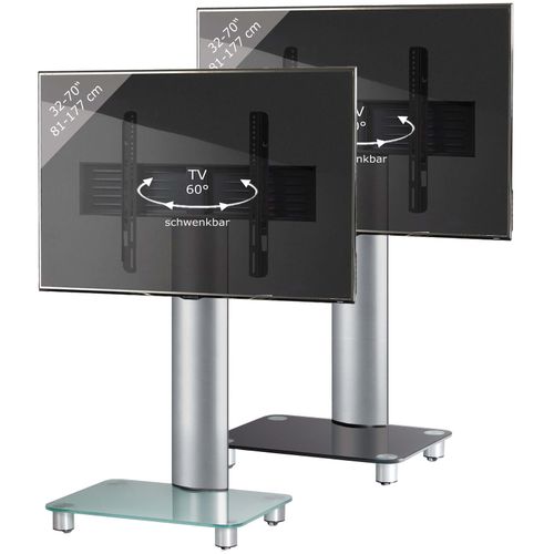 VCM TV Standfuß 32-70 Zoll VESA max. 600x400 Fernseh Ständer aus Alu und Glas TV Ständer Maße ca. H. 100 x B. 60 x T. x 44 cm Fernsehstand Tosal
