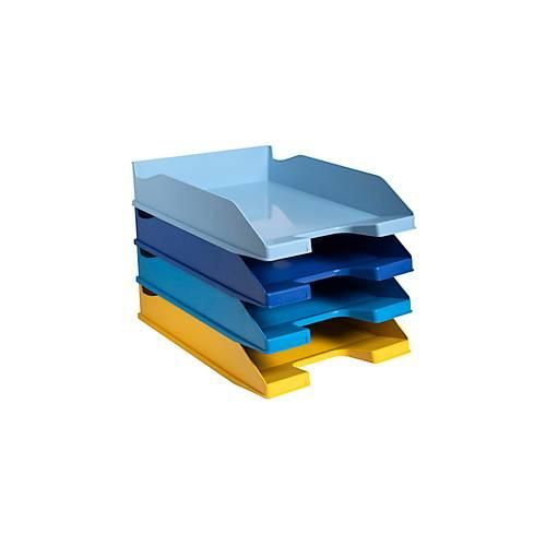 Briefablage Set Exacompta BEE BLUE Combo-Midi, 4-teilig, für Format A4+, stapelbar, Etikettenhalter, Blauer Engel, Polystyrol, mehrfarbig