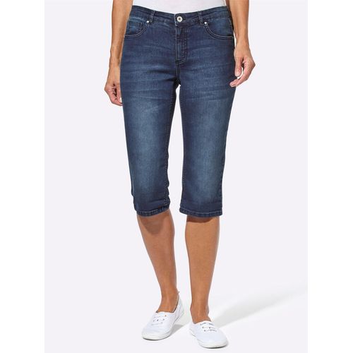 Jeansshorts CASUAL LOOKS, Damen, Gr. 54, Normalgrößen, blau (blau, stone, washed), 81% Baumwolle, 17% Polyester, 2% Elasthan, unifarben, knielang, Jeans