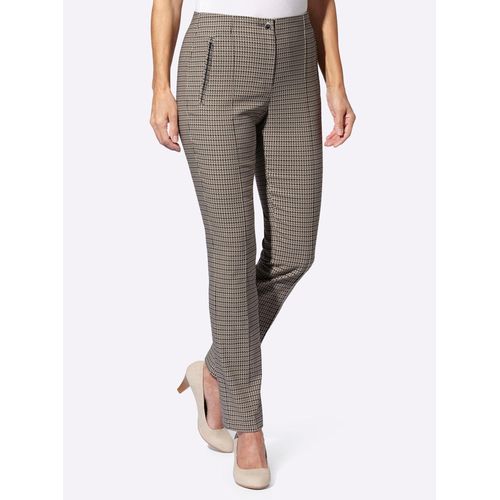 Bügelfaltenhose CLASSIC BASICS, Damen, Gr. 52, Normalgrößen, beige (sesam, schwarz, gemustert), 77% Viskose, 20% Polyamid, 3% Elasthan, gemustert, kariert, meliert, unifarben, lang, Hosen