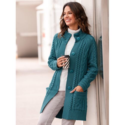 Strickjacke INSPIRATIONEN, Damen, Gr. 36, blau (petrol), 50% Baumwolle, 50% Polyacryl, unifarben, Strickjacken