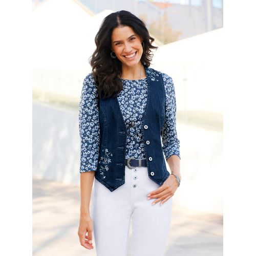Jeansweste INSPIRATIONEN, Damen, Gr. 38, blau (blau, stone, washed), 99% Baumwolle, 1% Elasthan, unifarben, Westen