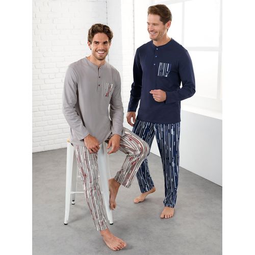 Schlafanzug WÄSCHEPUR, Herren, Gr. 44/46, blau (marine, grau), 100% Baumwolle, Homewear-Sets