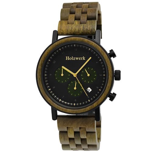 Holzwerk BERGHEIM Herren Holz & Edelstahl Chronograph Datum Uhr, grün, schwarz
