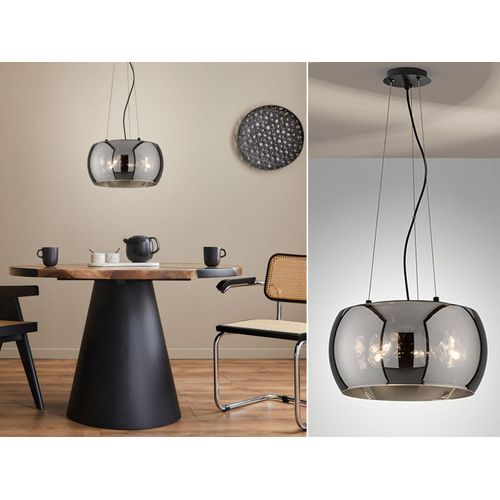 LED Pendelleuchte 3flammig rund mit Lampenschirm Rauchglas 40cm Industrial Style