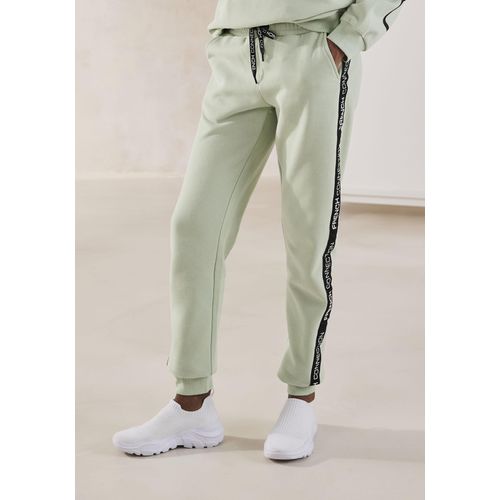 Sweathose FRENCH CONNECTION, Damen, Gr. 36/38, N-Gr, grün, Sweatware, Obermaterial: 60% Baumwolle, 40% Polyester, unifarben mit Farbeinsatz, sportlich, bequem lang, Hosen, mit seitlichen Kontraststreifen und Logodruck
