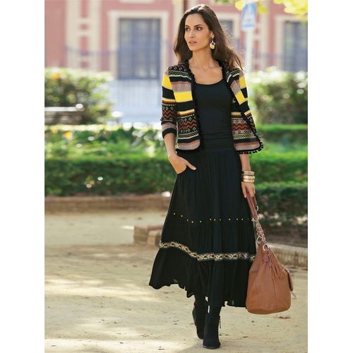 Strickjacke CREATION L, Damen, Gr. 48, bunt (bunt, gemustert), 50% Baumwolle, 49% Polyacryl, 1% metallisierte Fasern, gemustert, figurumspielend, Strickjacken