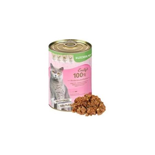 18 x 400 g Lecker.Pet® Emily's 100 % Rindermuskelfleisch Katzenfutter Nassfutter