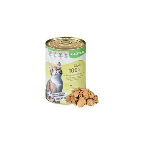 24 x 400 g Lecker.Pet® Leo's 100 % Hühnermuskelfleisch Katzenfutter Nassfutter