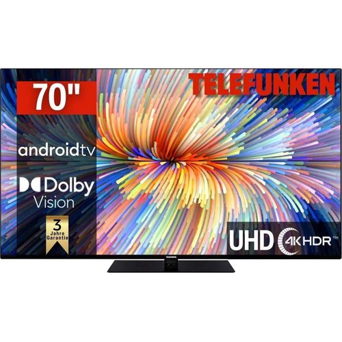 TELEFUNKEN LED-Fernseher, F (A-G), schwarz, 70, Fernseher, Dolby Atmos,USB-Recording,Google Assistent,Android-TV