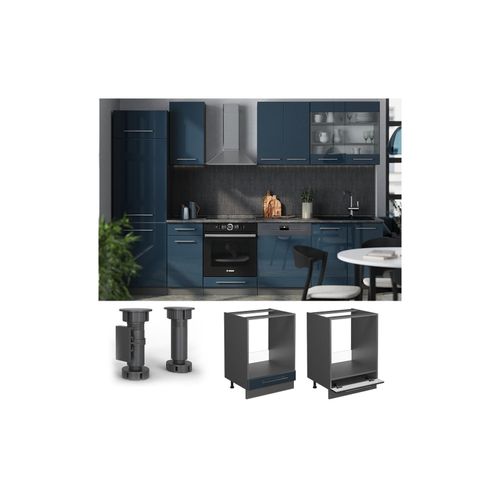 Vicco Herdumbauschrank Fame-Line Anthrazit Dunkelblau Hochglanz 60 cm ohne Arbeitsplatte