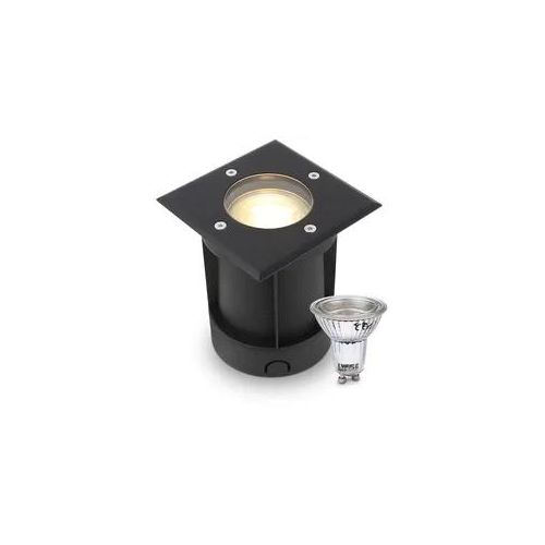 LED Bodeneinbaustrahler Schwarz eckig 230V IP67 - Leuchtmittel: GU10 5W 2700K DI...