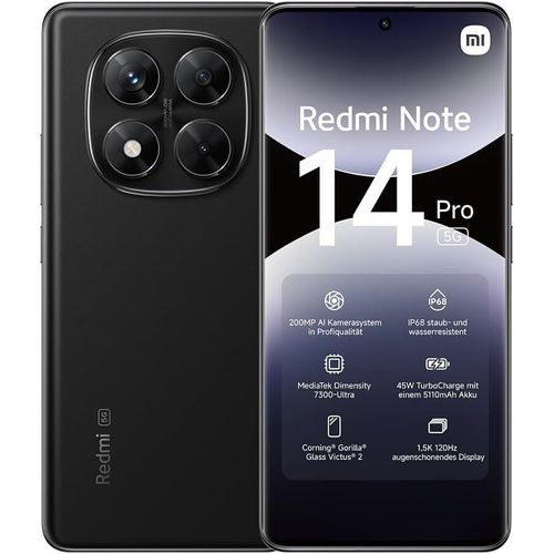 Xiaomi Redmi Note 14 Pro 5G Smartphone 12GB + 256GB Schwarz