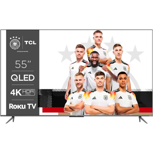 TCL QLED-Fernseher, F (A-G), silber, 55, Fernseher, HDR Pro, HDR10+, Dolby Vision, Game Master, HDMI 2.1, ONKYO Sound