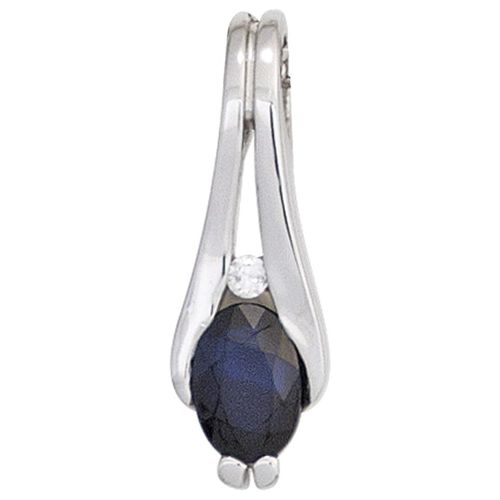 Ketten-Anhänger JOBO, weiß (weißgold 375, blau), Schmuckanhänger, Damen, P1 = bei 10-facher Vergrößerung erkennbare Einschlüsse, Weißgold 375-Diamanten, Weißgold 375, Diamanten, 375 Weißgold mit Safir und Diamant