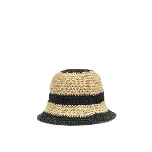 Strohhut LASCANA, Damen, schwarz (beige, schwarz), Stroh, gestreift, mehrfarbig, casual,feminin, Hüte, Bucket Hat aus Stroh, Sommerhut, Kopfbedeckung VEGAN