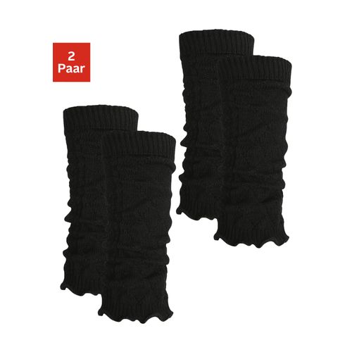 Stulpensocken LAVANA, Damen, schwarz (2x schwarz), Obermaterial: 97% Polyacryl, 2% Polyamid, 1% Elasthan, unifarben, Socken, mit Zopfstrickmuster