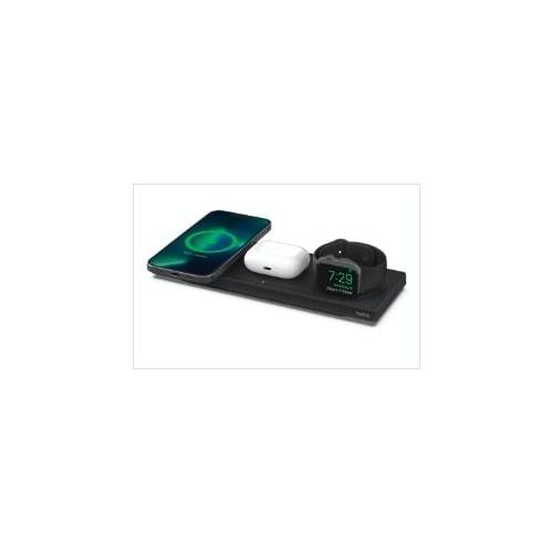 BELKIN Smartphone-Ladegerät "Belkin drahtloses 3-in-1 MagSafe Ladepad", schwarz, B:10,4cm H:2,6cm T:12,5cm, Ladegeräte, für iPhone, Apple Watch und AirPods, Wireless Ladegerät/Ladestation