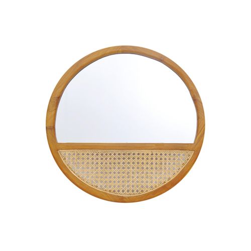 Wandspiegel SIT, beige (natur), B:60cm H:60cm T:3cm Ø:60cm, Massivholz, Geflecht Rattan, Spiegel, Rattangeflecht im unteren Drittel des Spiegels