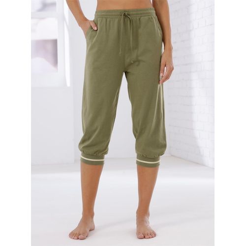 Caprihose, Damen, Gr. 52, Normalgrößen, grün (oliv), 100% Baumwolle, unifarben, knielang, Hosen