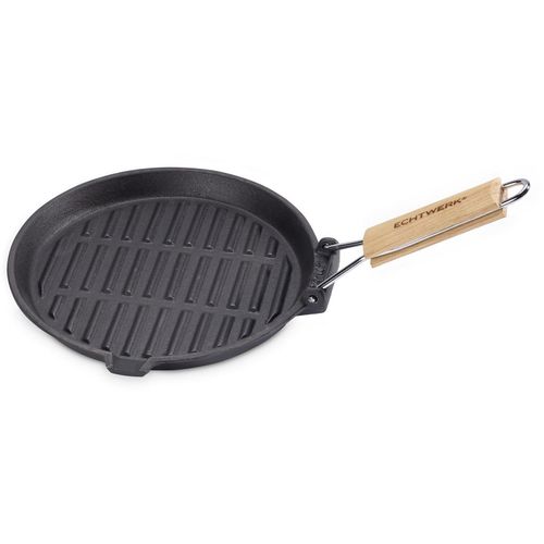 Grillpfanne ECHTWERK, schwarz, Ø:23cm, Pfannen, Steakpfanne mit Grillstreifen, Holzgriff, Emaille-Beschichtung, Ø 23cm