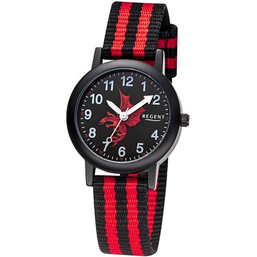 Quarzuhr REGENT, schwarz (schwarz, rot), Armbanduhren, Kinder, Armbanduhr, Kinderuhr, Lernuhr, Jungen, Schulanfang, Geschenkidee