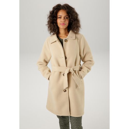 Kurzmantel ANISTON CASUAL, Damen, Gr. 44, beige (hellbeige), Fleece, Obermaterial: 100% Polyester, unifarben, casual, lässig geschnitten kniefrei, Langarm, Mäntel, mit abnehmbarem Bindegürtel