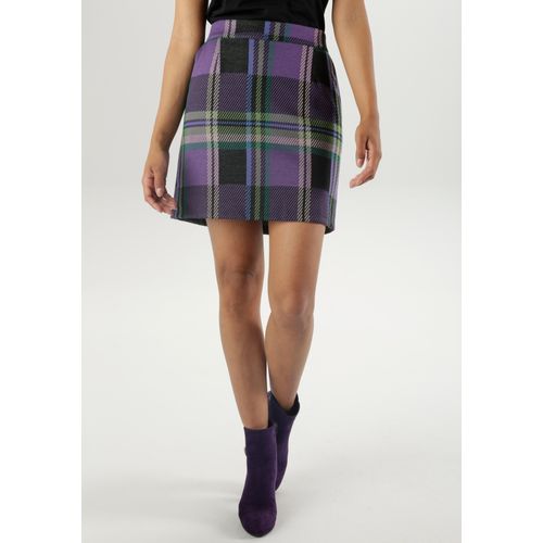 Minirock ANISTON SELECTED, Damen, Gr. 44, bunt (lila, grün, lila, blau, schwarz, mauve), Jersey, Obermaterial: 75% Polyester, 25% Viskose, Jacquardmuster, kariert, modisch, figurbetont kurz, Röcke, im Karo-Dessin