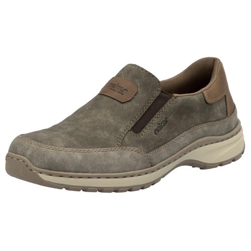 Slipper RIEKER, Herren, Gr. 42, grau (taupe, braun), Lederimitat, Basic, Schuhe, Slip-on-Sneaker, Freizeitschuh, Halbschuh mit Gummizug