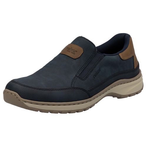 Slipper RIEKER, Herren, Gr. 41, bunt (nachtblau, braun), Lederimitat, Basic, Schuhe, Slip-on-Sneaker, Freizeitschuh, Halbschuh mit Gummizug