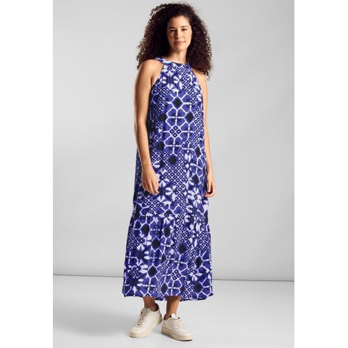 Maxikleid STREET ONE, Damen, Gr. 42, EURO-Größen, blau (violet blau), Stoff, 100% Viskose, bedruckt, casual, gerade lang, Rundhals, ohne Ärmel Bündchen, Kleider, aus Viskose