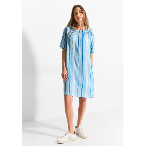 Sommerkleid CECIL, Damen, Gr. L (42), US-Größen, blau (azure blau), Stoff, 100% Viskose, gestreift, casual, gerade knielang, Rundhals, Kurzarm Bündchen, Kleider, in Crepe Optik