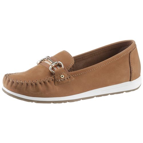 Mokassin MARCO TOZZI, Damen, Gr. 39, braun (cognac), Nubukleder, unifarben, casual, Schuhe, Halbschuh, Schlupfschuh, Freizeitschuh mit edler Schmuckspange