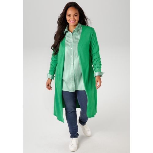 Strickjacke ANISTON PLUS, Damen, Gr. 46, grün, Feinstrick, Obermaterial: 80% Viskose, 20% Polyamid, unifarben, casual, figurumspielend kniefrei, Langarm Rippstrickbündchen, Strickjacken, in trendiger Farbpalette - NEUE KOLLEKTION