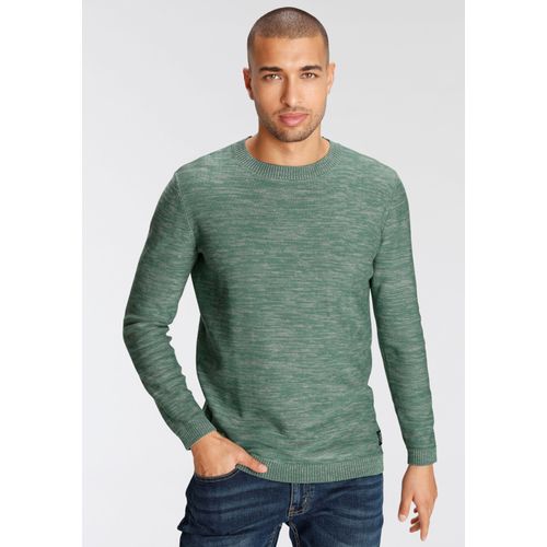 Rundhalspullover AJC, Herren, Gr. XL (56/58), grün, Feinstrick, Obermaterial: 100% Baumwolle, unifarben, meliert, casual, schmal, Rundhals, Langarm Rippstrickbündchen, Pullover, in melierter Optik