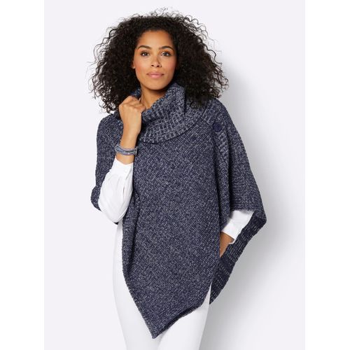 Poncho CASUAL LOOKS, Damen, Gr. 1, blau (marine, ecru, meliert), 100% Polyacryl, meliert, ohne Ärmel, Jacken