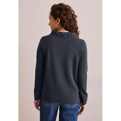 Langarmshirt CECIL, Damen, Gr. XL (44), blau (universal blau), Strick, Obermaterial: 46% Modal, 46% Polyester, 8% Elasthan, unifarben, casual, regular fit taillenbedeckt, Langarm elastischer Bund, Shirts, mit Funnelneck
