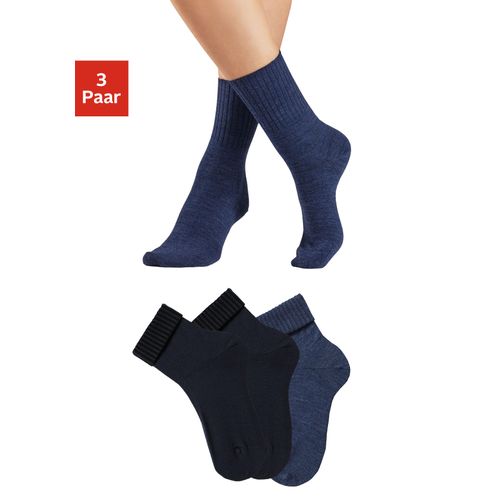 Umschlagsocken LAVANA, Damen, Gr. 35-38, blau (2x marine 1x jeans meliert), Wolle, meliert, unifarben, uni, elastisch, Socken, fein gestrickt mit 53% Wolle