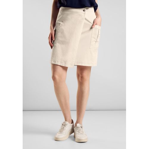 Sommerrock STREET ONE, Damen, Gr. 46, beige (smooth sand beige), Web, 97% Baumwolle, 3% Elasthan, unifarben, casual, gerade kurz, Röcke, aus Baumwolle mit Stretchanteil