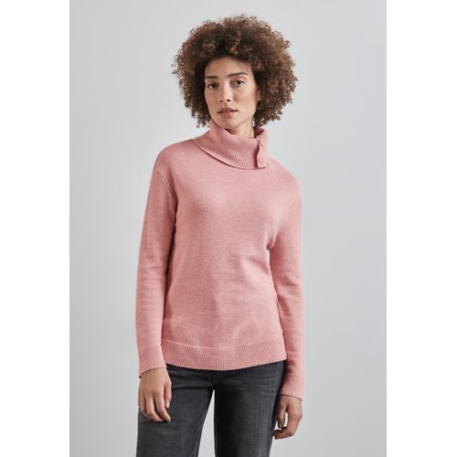 Rollkragenpullover STREET ONE, Damen, Gr. 36, rosa (petal rose meliert), Stoff, 52% Viskose, 28% Polyester, 20% Nylon, unifarben, casual, normal normal, hoch geschlossener Ausschnitt, Langarm Bündchen, Pullover, mit Knopf Details